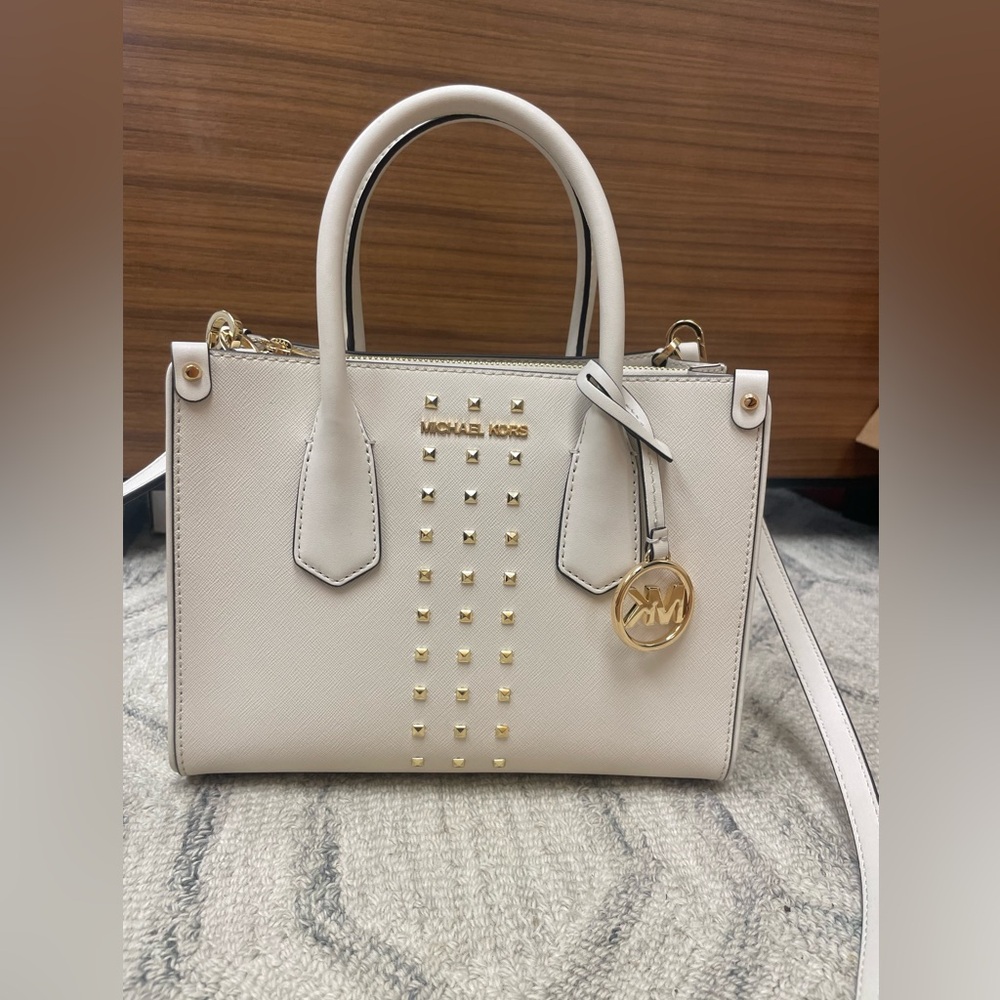 Michael Kors Small Crossbody Purse White and Gold Studded